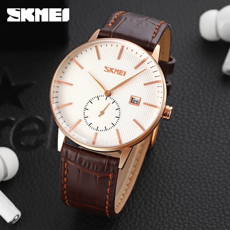 2022 SKMEI Men\'s Watches Top Brand Luxury Men Wrist Watch Leather Quartz Watch Sports Waterproof Male Clock Relogio Masculino