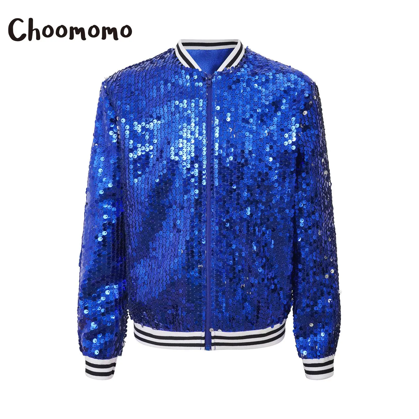Kids Girls Shiny Sequin Hip Hop Jazz Dance Outerwear Long Sleeve Sparkle Baseball Jackets Zipper Coat Carnivals Bomber Jackets