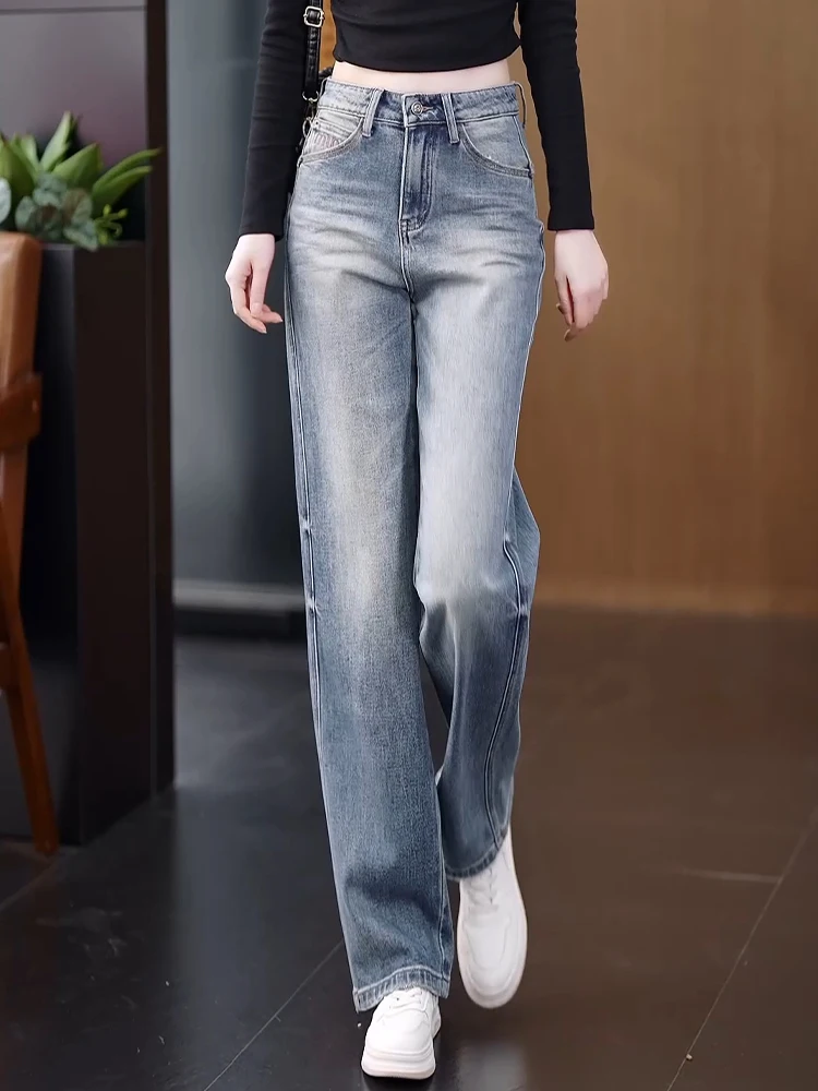 

Light Wash High Waist Straight Leg Jeans Women's Casual Slim Fit Loose Wide Leg Pants Spring Autumn New Style Retro
