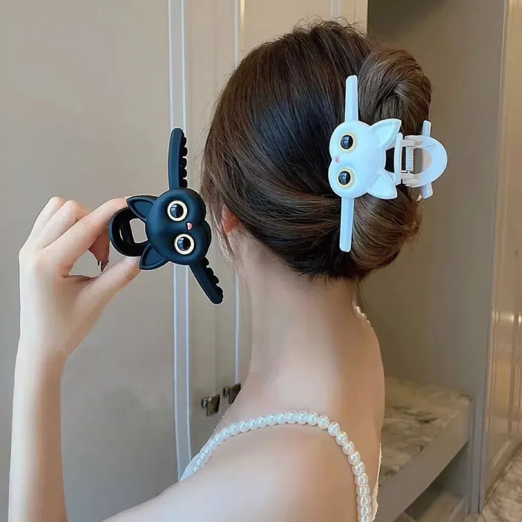 Pinza para el pelo con forma de tiburón para niña, accesorio para el cabello con diseño de gato de dibujos animados, moderno y minimalista, estilo