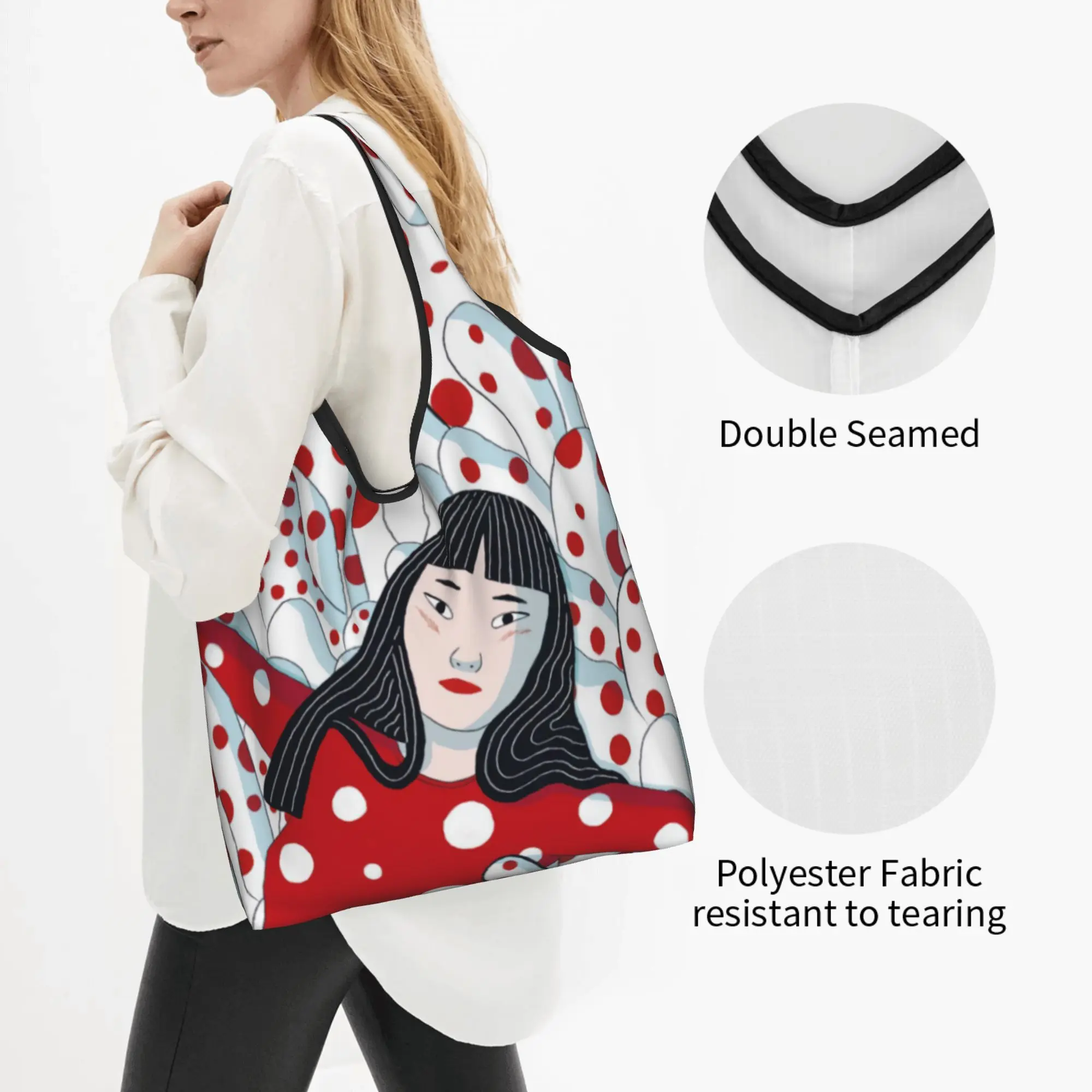 Funny Yayoi Kusama Abstract Art Shopping Tote Bags Portable  Grocery Shopper Shoulder Bag