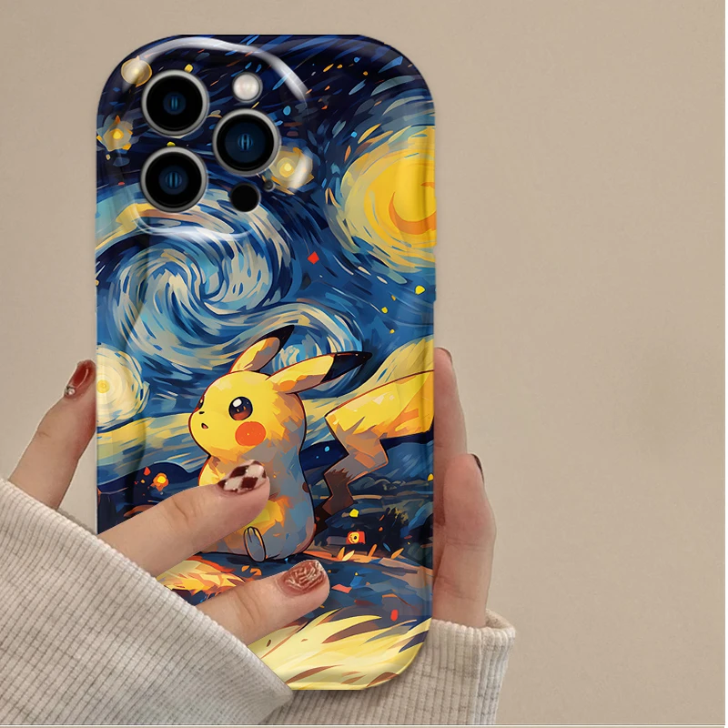 P-Pokemon Graphic 3D Wave TPU Case For iPhone 16 15 14 13 12 11 Pro Max X XR XS 8 7 Plus SE 2020 Shockproof Silicone Back Cover