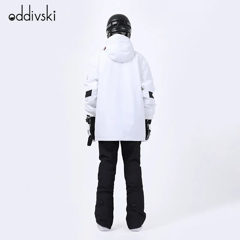 New Ski Wear Suits Personality Patchwork Black White Loose Women's Snowboard Waterproof Windproof Ski Hooded Clothes Pants Set