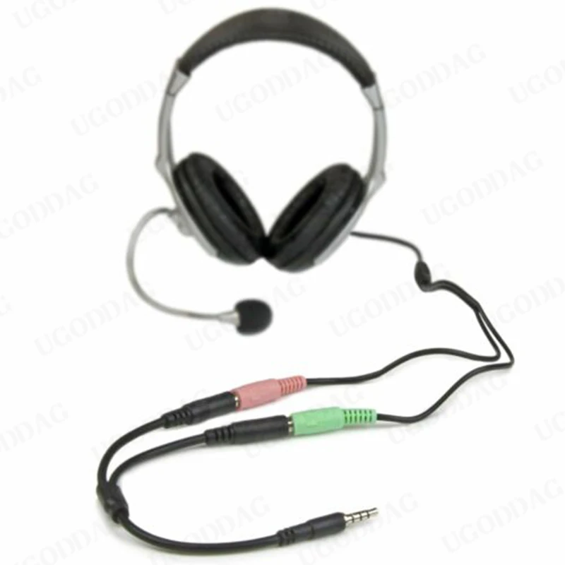 1 TRRS Male to 2 TRS Female Audio AUX Studio Y Converter Cord 3.5mm AUX Mic Headset Splitter Adapter Cable For iPhone iPod