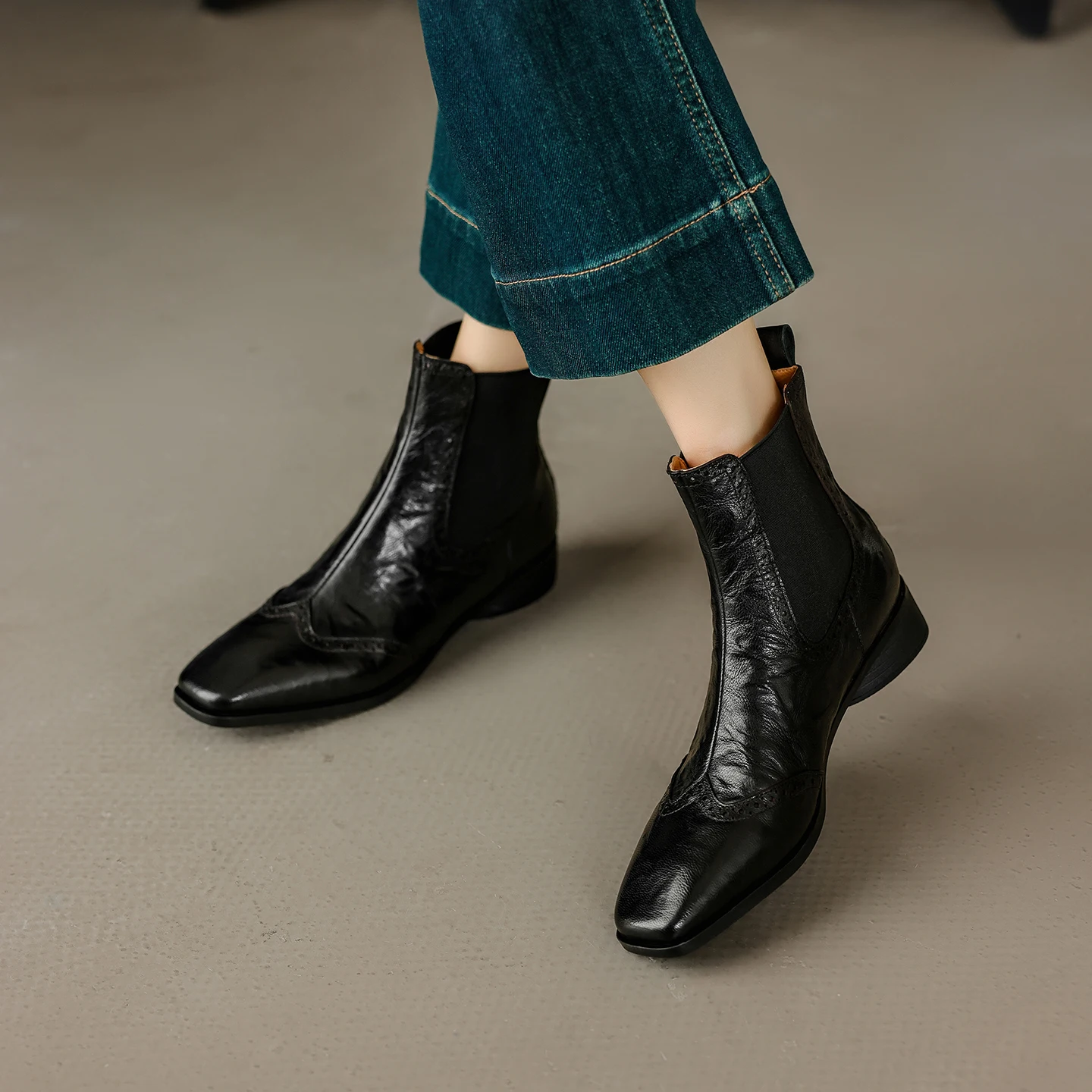 2026 new autumn winter women ankle boots natural leather 22-25cm washed sheepskin+pigskin/plush square toe women Chelsea boots