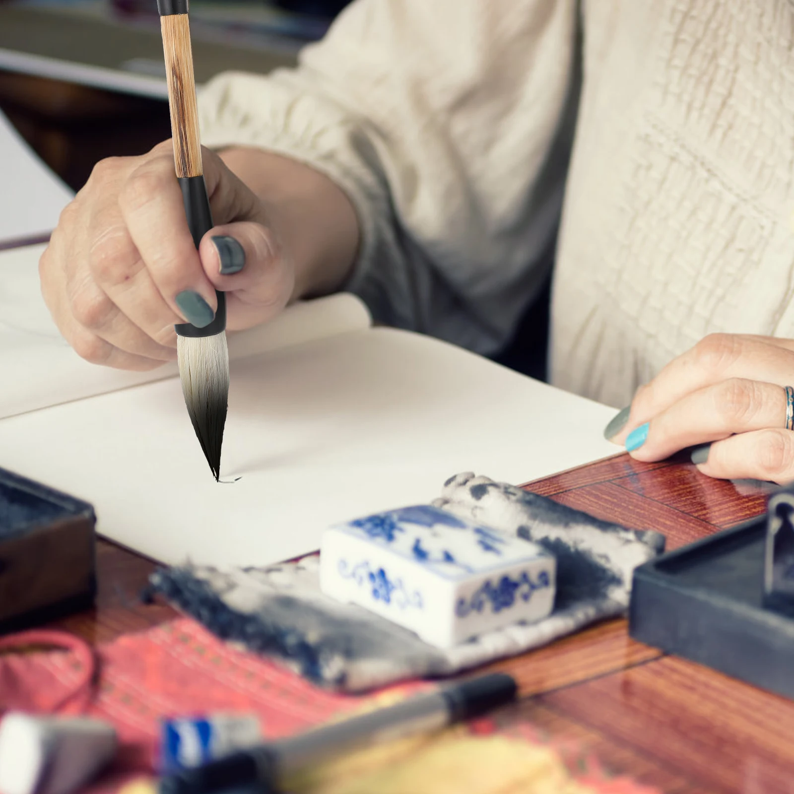 1 قطعة فرشاة شعر مختلطة الذئب الماعز قسط قلم الخط الصيني للرسم بالألوان المائية الكتابة مقاطع الفن المبتدئين