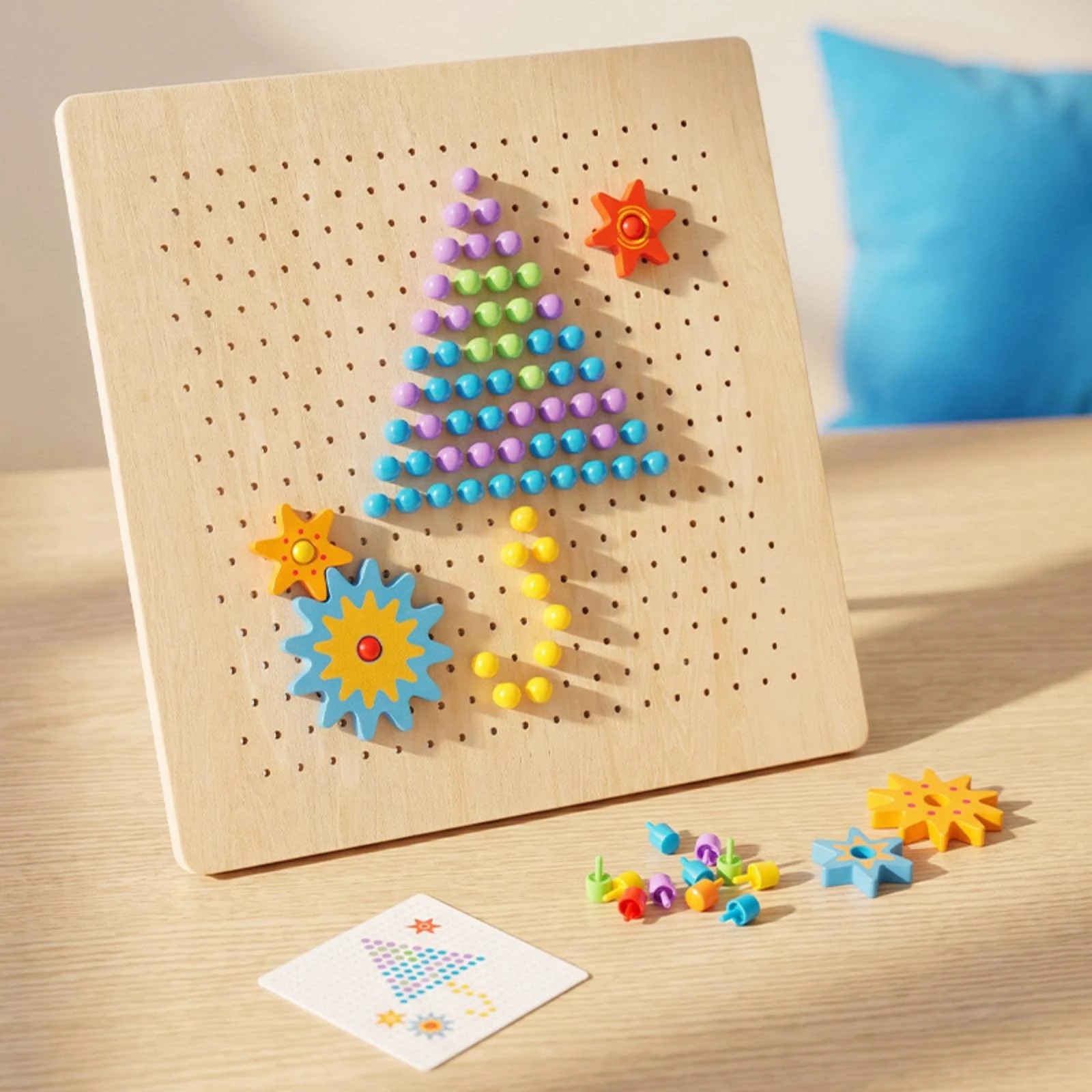 Cap Peg Puzzle Board Bright Colored 2-in-1 Children's Pegboard Puzzle Gear Pegboard Set Screen-Screenless Reusable
