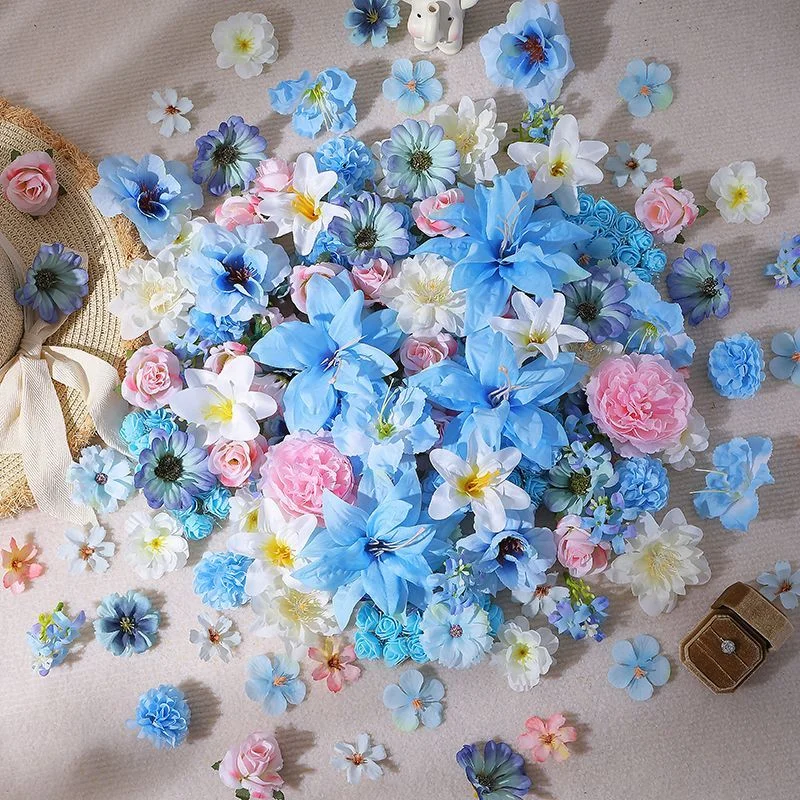 20/40/52 Stück Blau-Rosa Mix Künstliche Blumen Seidenblumen für Heimdekoration DIY Bastelzubehör Geschenke Braut Hochzeitsdekoration – Detail 5