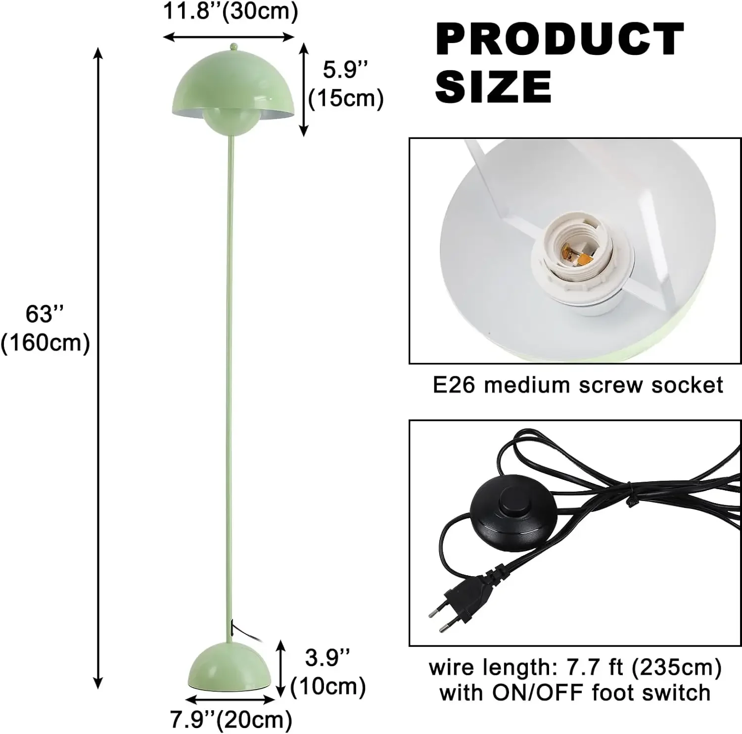 Modern Floor Lamp for Living Room, Industrial Tall Standing Lamp for Bedroom, Metal Shade Reflecting Light Reading Floor Lamp
