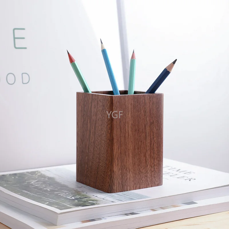 Black walnut pen holder desk organizer stationery desk accessories pencil organizer for desk Brush pot Retro desktop decoration