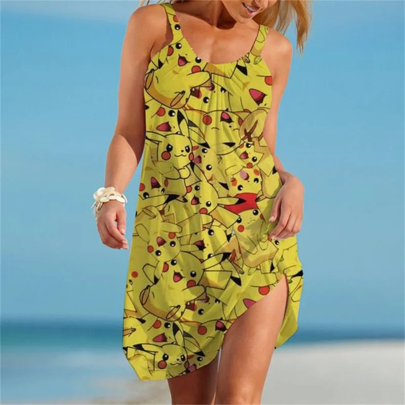 

Party Dresses for Women 2025 Pokémon Pikachu Y2k Dress Women's Summer Sundresses Sexy Boho Sling Loose Elegant Midi Beach Boho