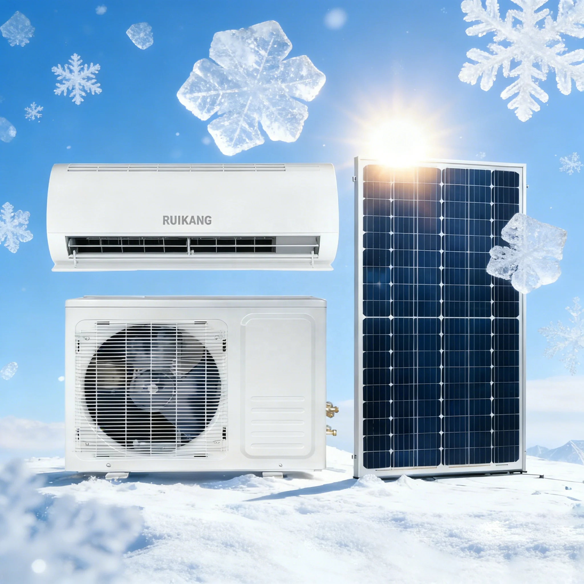 Solar Split Wall Mounted 1.5p 220V Energy Saving Inverter 12000btu Hybrid Cooling Heating Unit Household AC