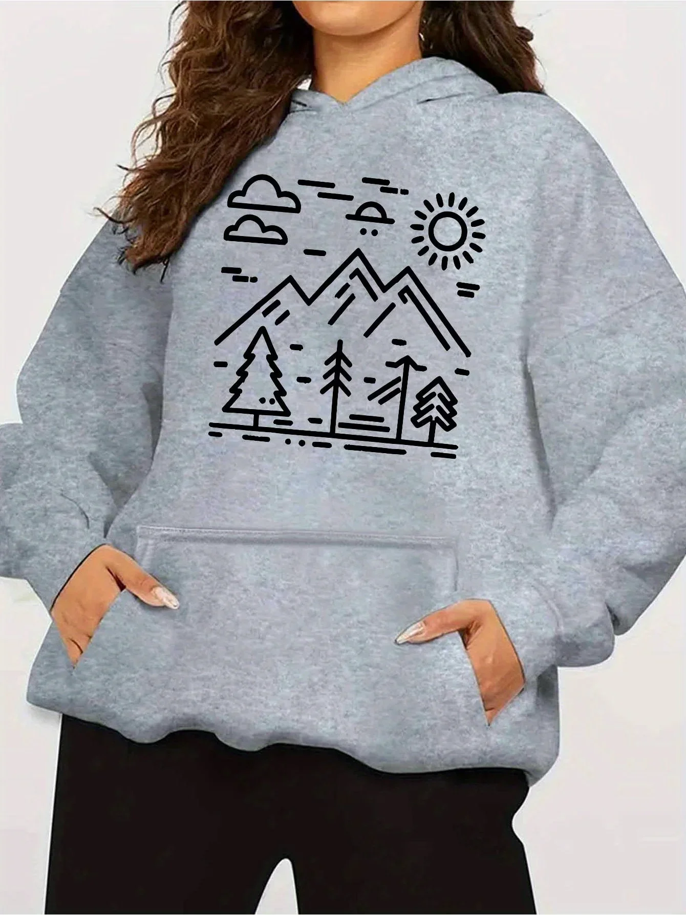 

Осенне-зимняя женская толстовка с капюшоном, пуловер с капюшоном, повседневный топ, натуральный стиль, модный принт