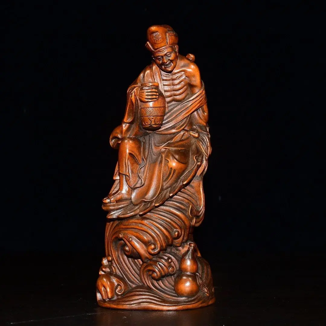 Hand Carved Wood Drunk jigong buddha Statue Figurine Desktop Ornaments Home Decoration