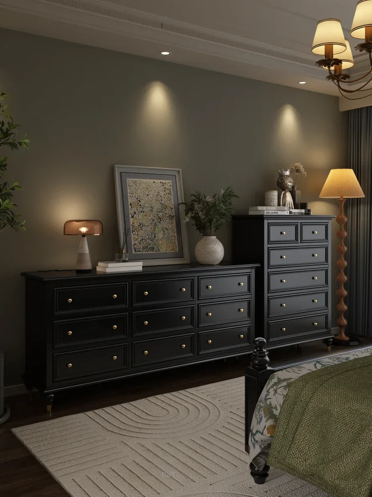 

American furniture retro light luxury black living room storage cabinet bedroom bedside cabinet