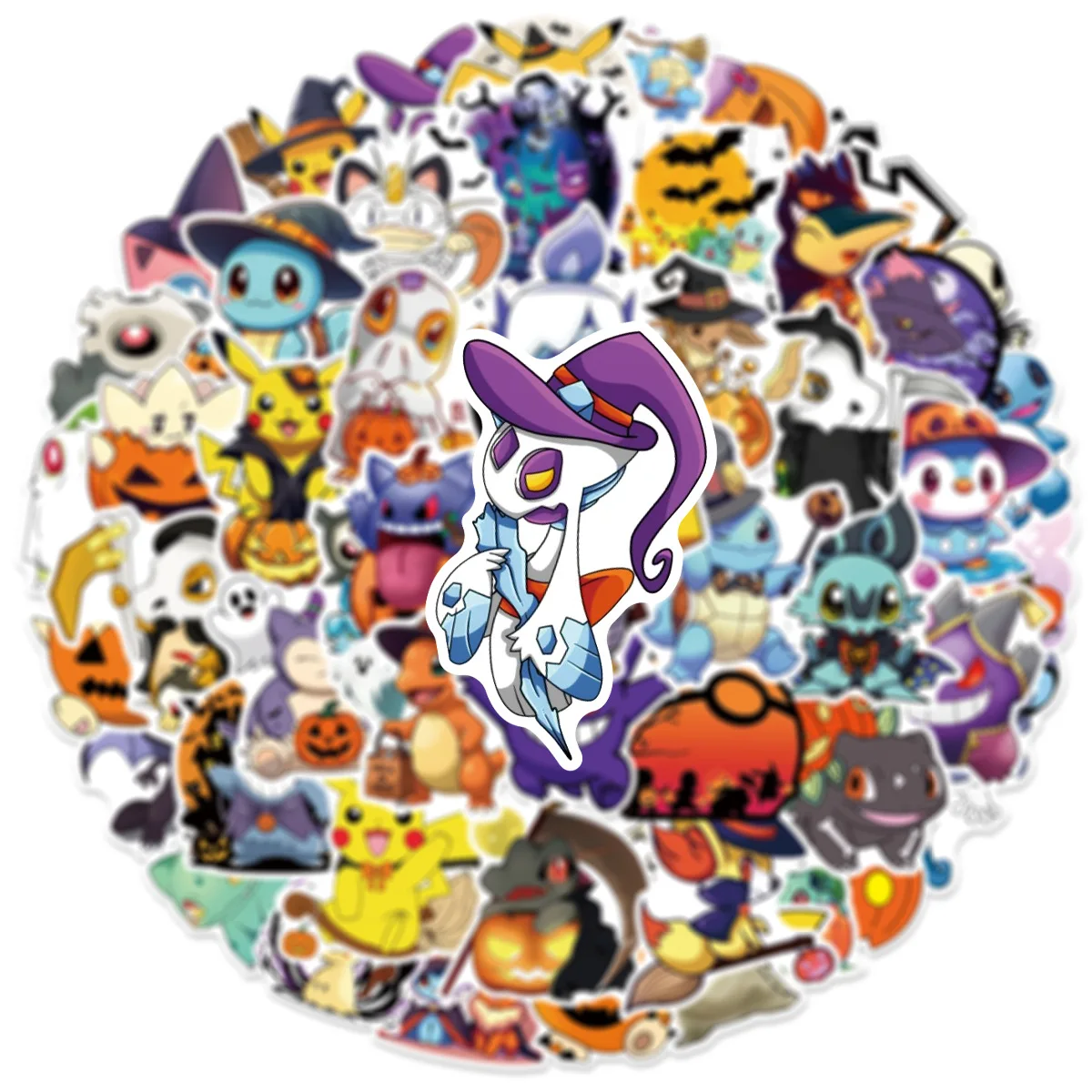 50PCS Funny Halloween Pokmeon Cartoon Stickers Cute Pikachu Decals DIY Notebook Motorcycle Laptop Kawaii Anime Sticker Toy