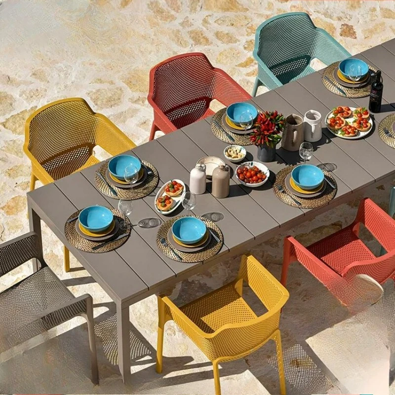 

Outdoor courtyard table and chair combination, retractable long table, terrace garden table and chair