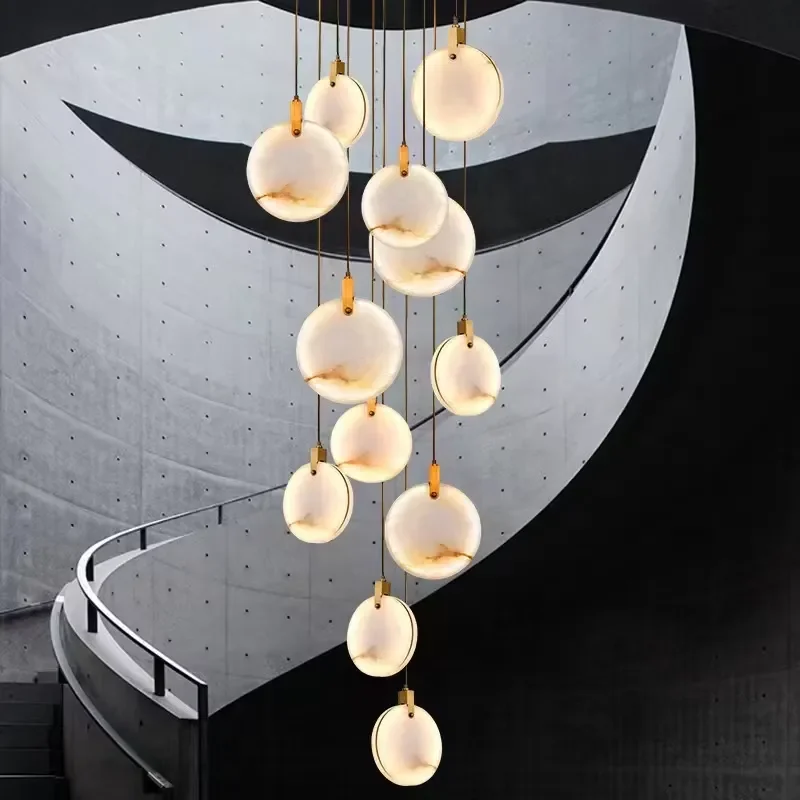 Modern Nordic All Copper Energy Saving AC Chandelier for Duplex Building Rotating Staircase Bedroom Bedside Villa Light