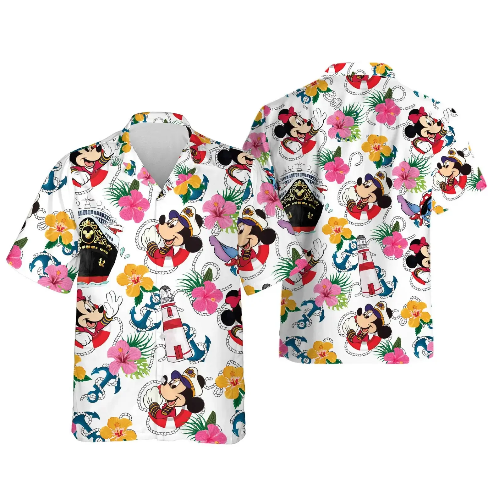 Camisas hawaianas de Mickey Mouse para hombre, camisa de manga corta con botones, Retro, Disney, Epcot, Top de playa de verano