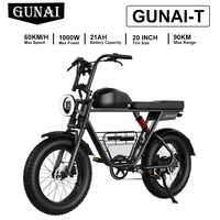 GUNAI-T Adult Electric Bike 1000W Electrical Road Bicycle 48V 21Ah Fatbike MTB E-bike 20\