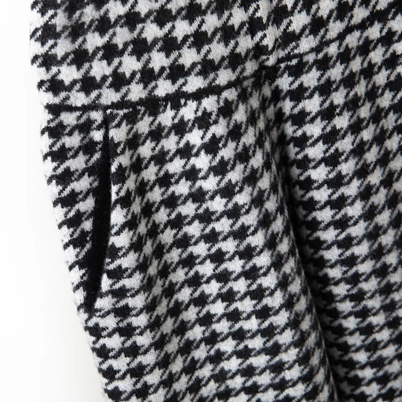 100% merino wool women's knitted trousers, fashionable, warm, thickened, houndstooth, wide-leg pants, new autumn and winter 2024