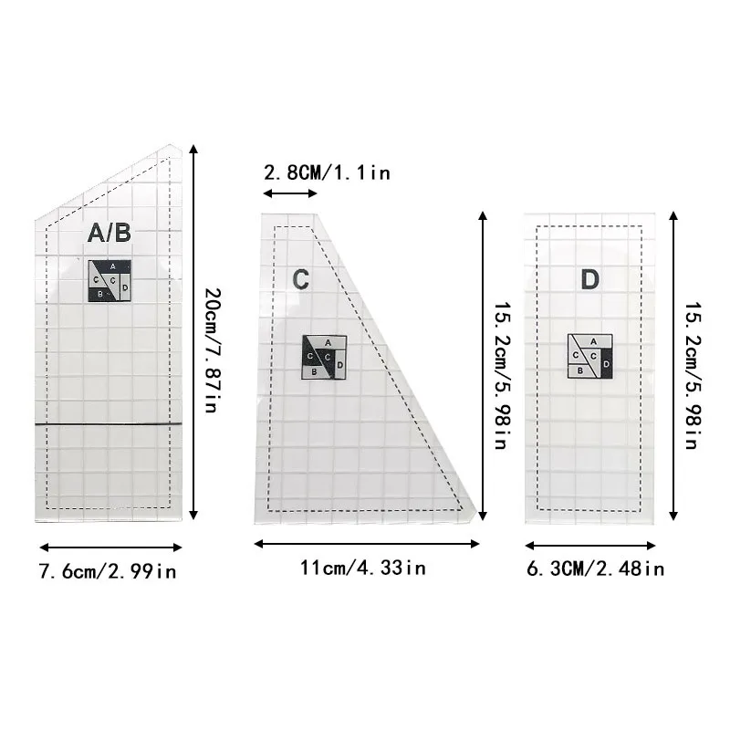 3Pcs/Lot Acrylic DIY Quilting Template Sewing Ruler Template for DIY Patchwork Measuring Cloth Cutting Tool