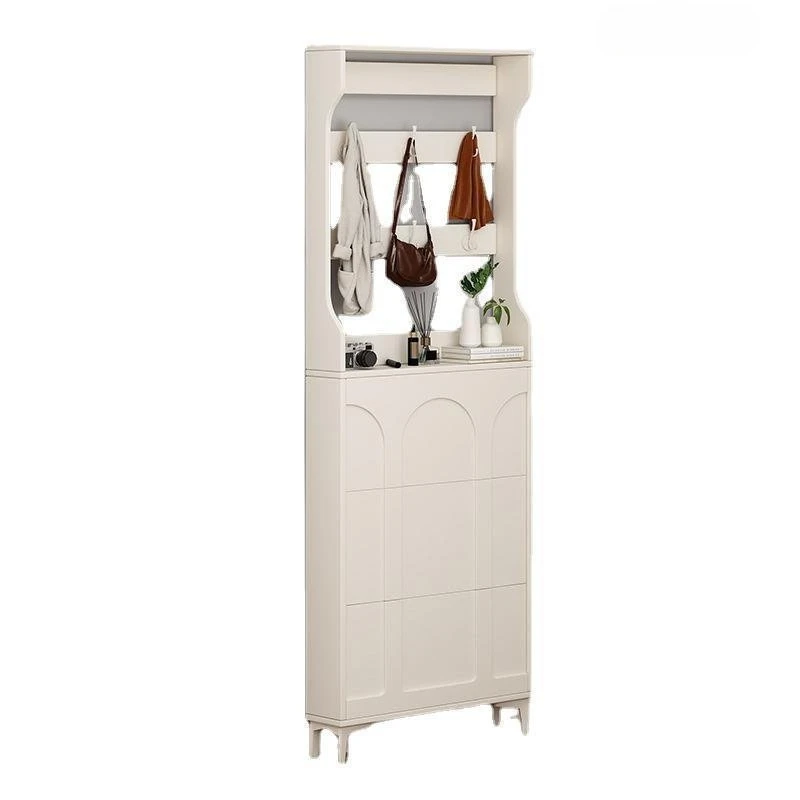 Small apartment cream wind ultra-thin shoe cabinet with hanger integrated household door entrance door against the wall to enter