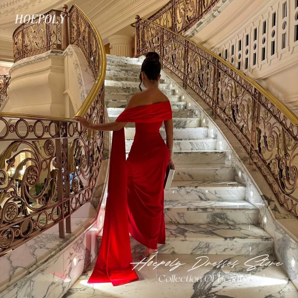 Hoepoly Satin A-line Strapless Ruffle Arab Prom Gown Ankle-length Saudi Elegant Formal Evening Party Dress for Women 2023