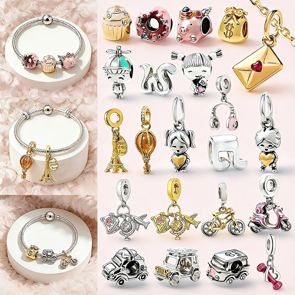

DIY Childlike Delight Dessert Music Boy&Girl Car Travel Series Charms Bead Fit Multiple Types Snake Bone Bracelet Jewelry Gifts