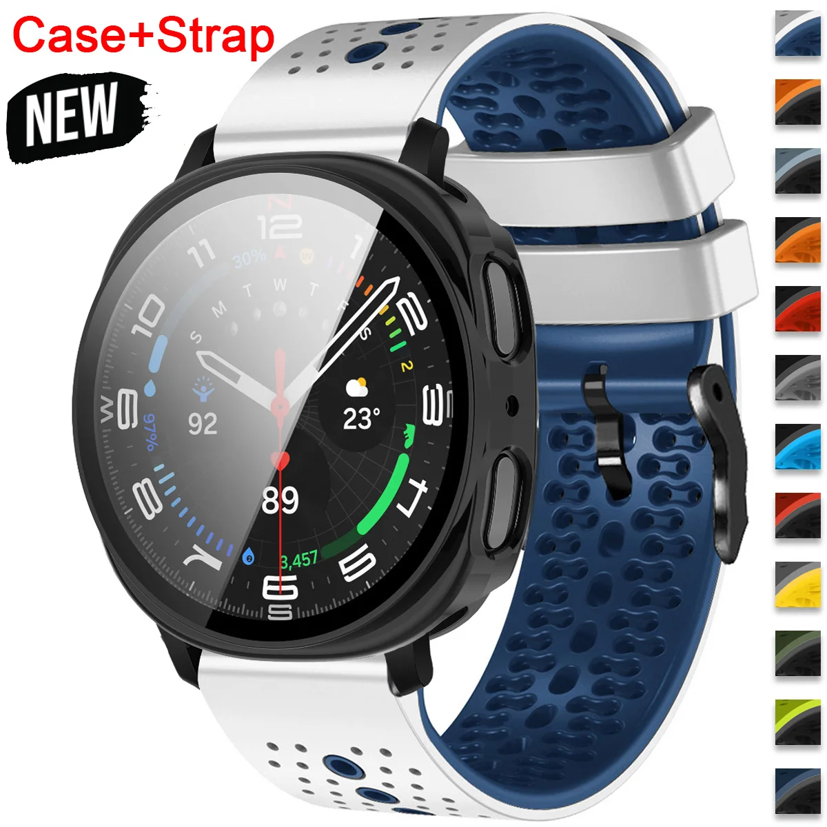 

Стеклянный чехол + ремешок для Samsung Galaxy Watch 8, 40 мм, 44 мм, дышащий силиконовый браслет, жесткий защитный чехол для ПК, умные часы