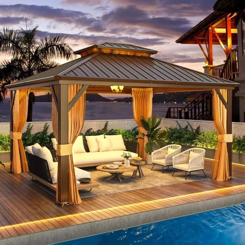 3x3m 6x3m Waterproof Aluminum Gazebo  Windproof Outdoor Canopy for Garden Patio Villa  Modern 4-Corner Sun Shelter
