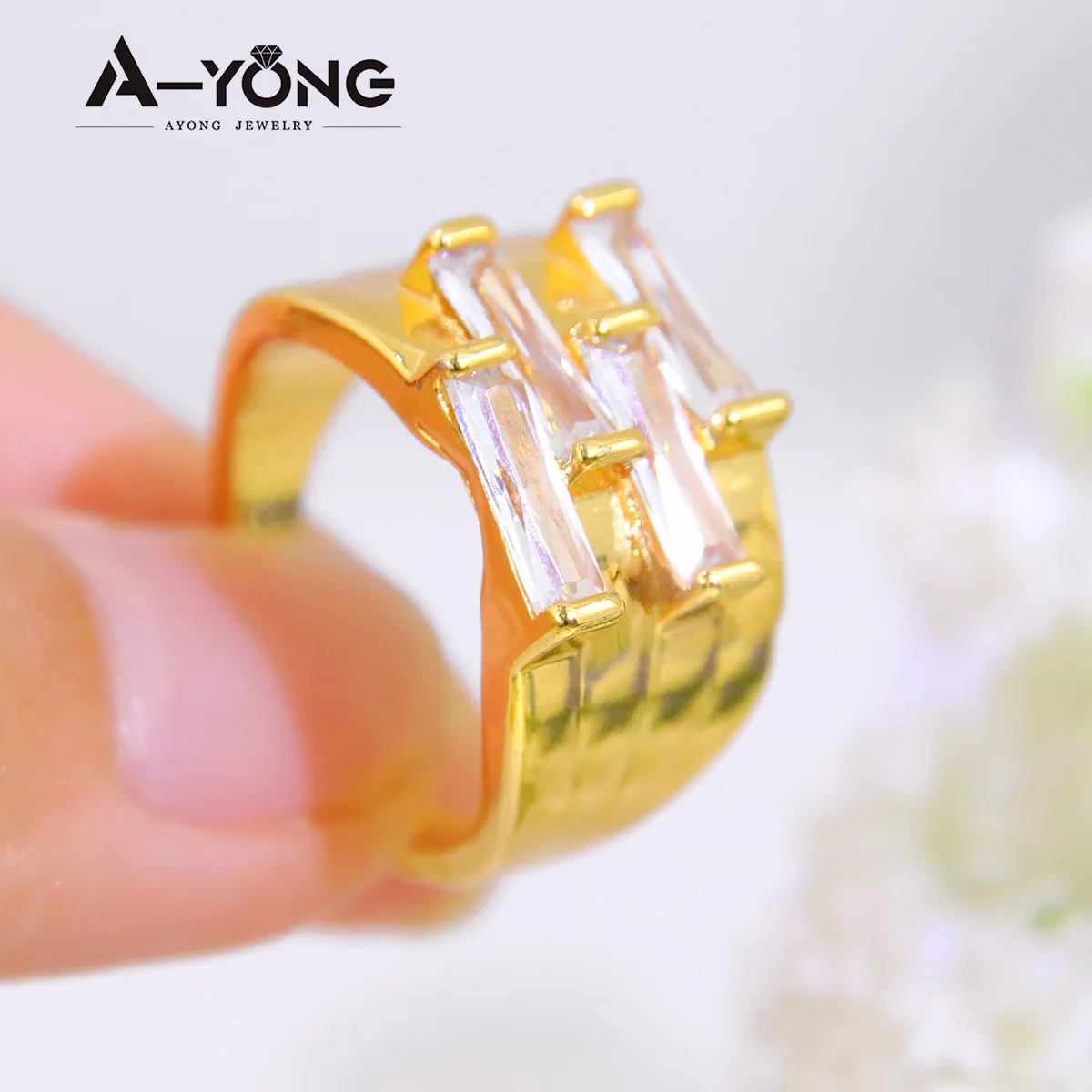 Ethiopian Wedding Couples Ring 21k Gold Plated Luxury Cubic Zircon Egypt African Women Bridal Engagement Party Jewelry