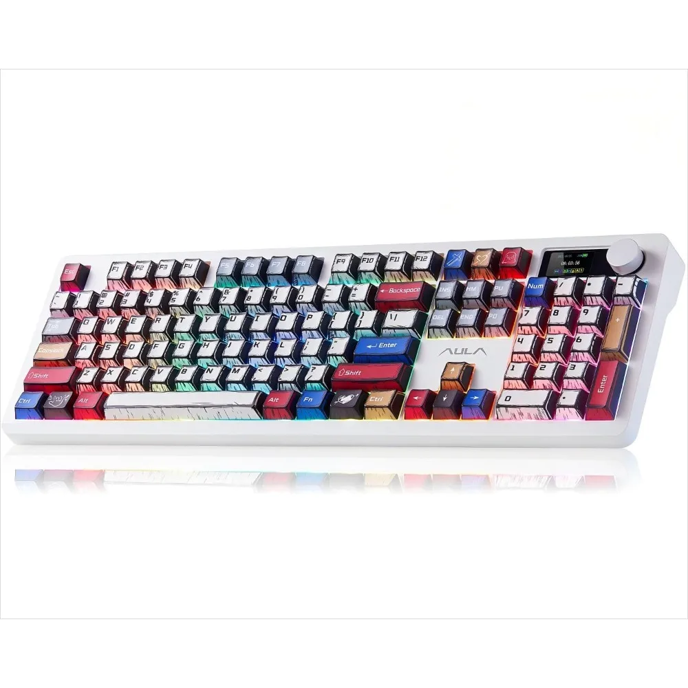 Mechanical Keyboard - Full-Size, Hot Swappable Knob, Tri-Mode RGB, 8000mAh Battery for PC/Laptop