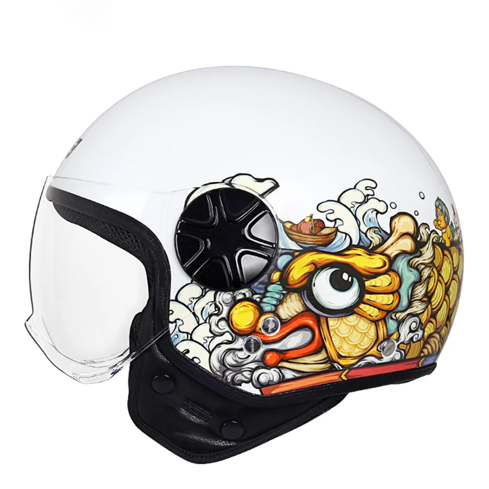 

M-XL White Dragon Wear-Resistant Motocross Equipment Anti-Fall Biker Kask Open Face Motorcycle Helmet Breathable Head Protection