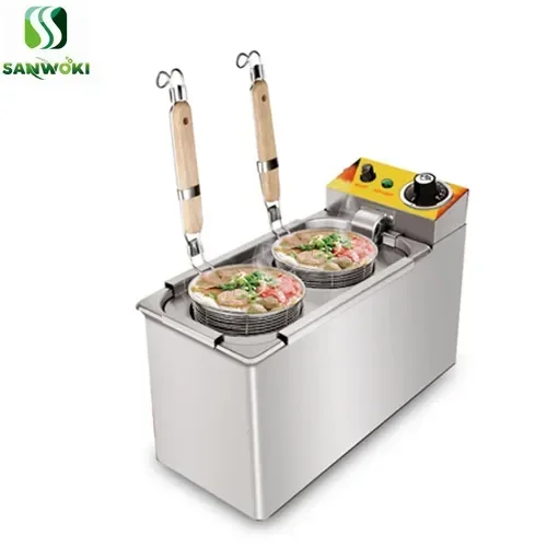 Double tank pasta cooking stove Electric noodle boiler machine 2 Baskets Stainless steel ravioli boiling machine wonton cooker