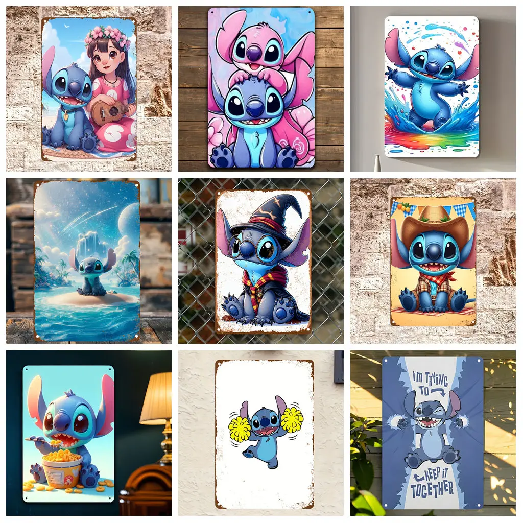 

Miniso Stitch and Friends Creative Metal Tin Signs Posters Decor Retro Metal Plaque Wall Art Decor for Garage Bar