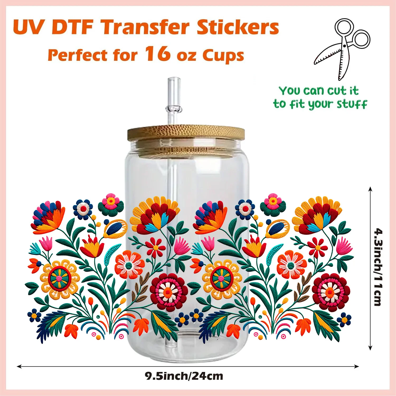 

Colorful Flower Series Easy peel waterproof DIY Decals 3D transfers uvdtf crystal stickers 16oz uv dtf cup wraps for Glasses