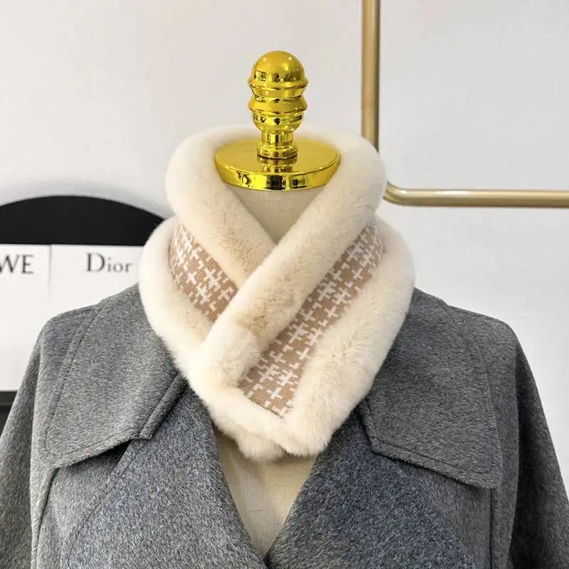 Real Rex Rabbit Fur Scarf Winter Russian Natural Fur Ring Scarf For Women Hand Knitted Fur Scarves Thick And Warm Neckwarmer view 2