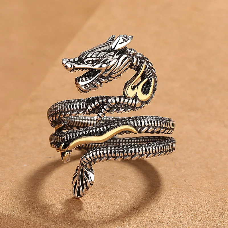 

Retro ethnic style domineering dragon ring for men and women, zodiac dragon with adjustable opening, creative index finger ring