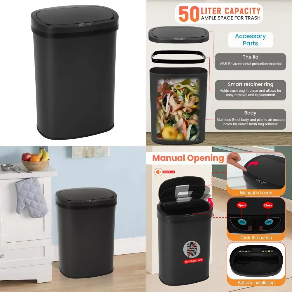 

Automatic Sensor 50L Stainless Steel Touch-Free Trash Can with Lid for Kitchen Use