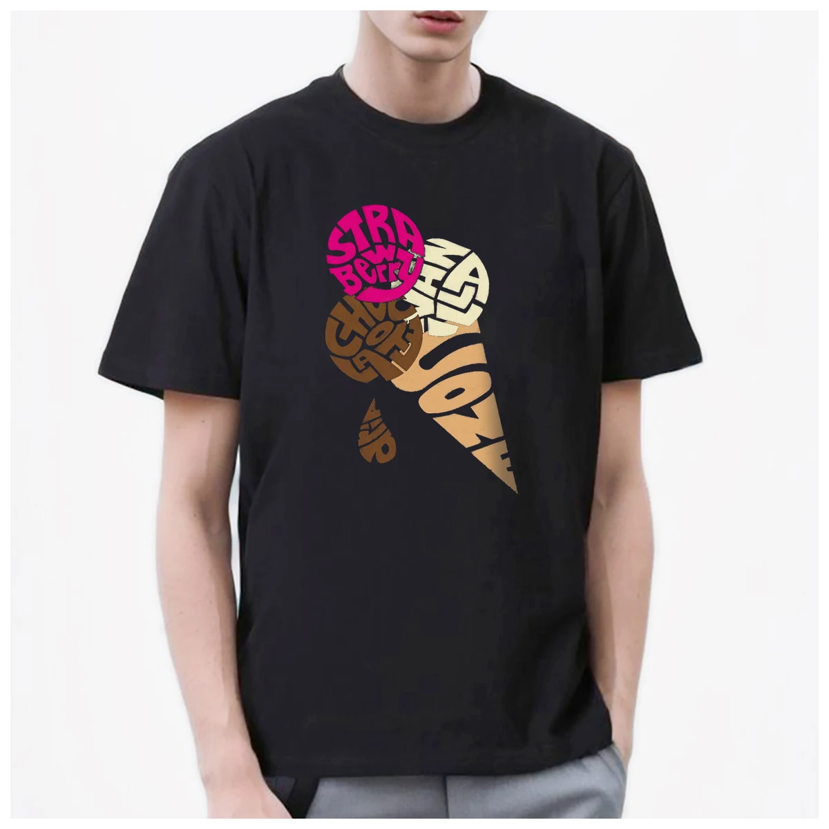 Ice Cream Popsicle Dessert summer sweet cute cold  men's t shirt Women Fashion 100% Cotton summer casual Breathable Couple Tops