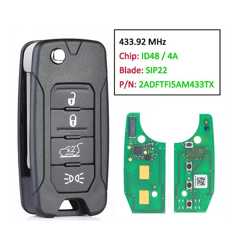 

2ADFTFI5AM433TX Remote Key 433MHz Megamos AES 4A / ID48 for Jeep Renegade 2016 2017 2018 for Fiat 500X 2016 2017 18 2019