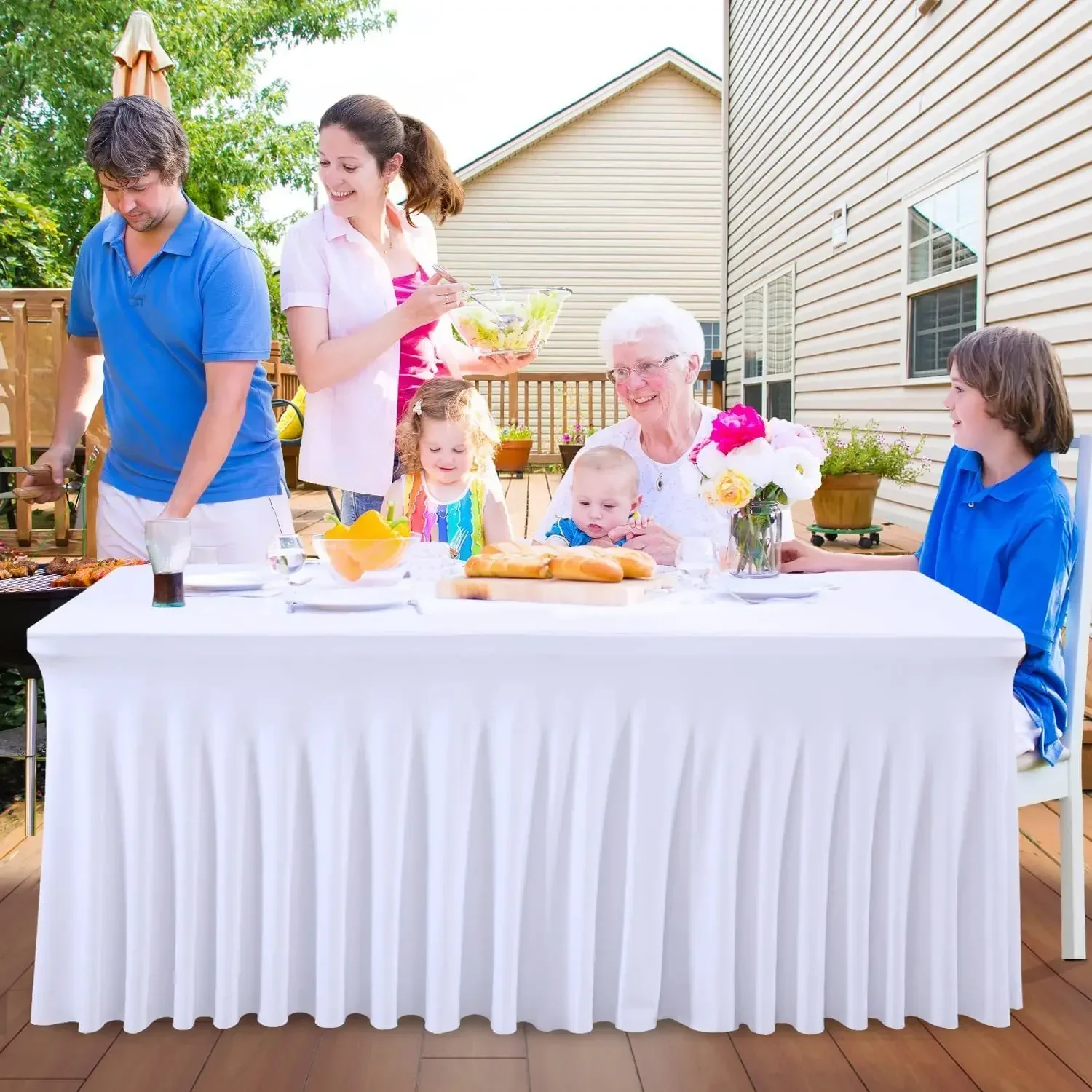 Pink/Black/White Spandex Tablecloth For Wedding Banquet Party Decor 4/6/8FT Table Cloth Elastic Skirt Table Cover Knitted