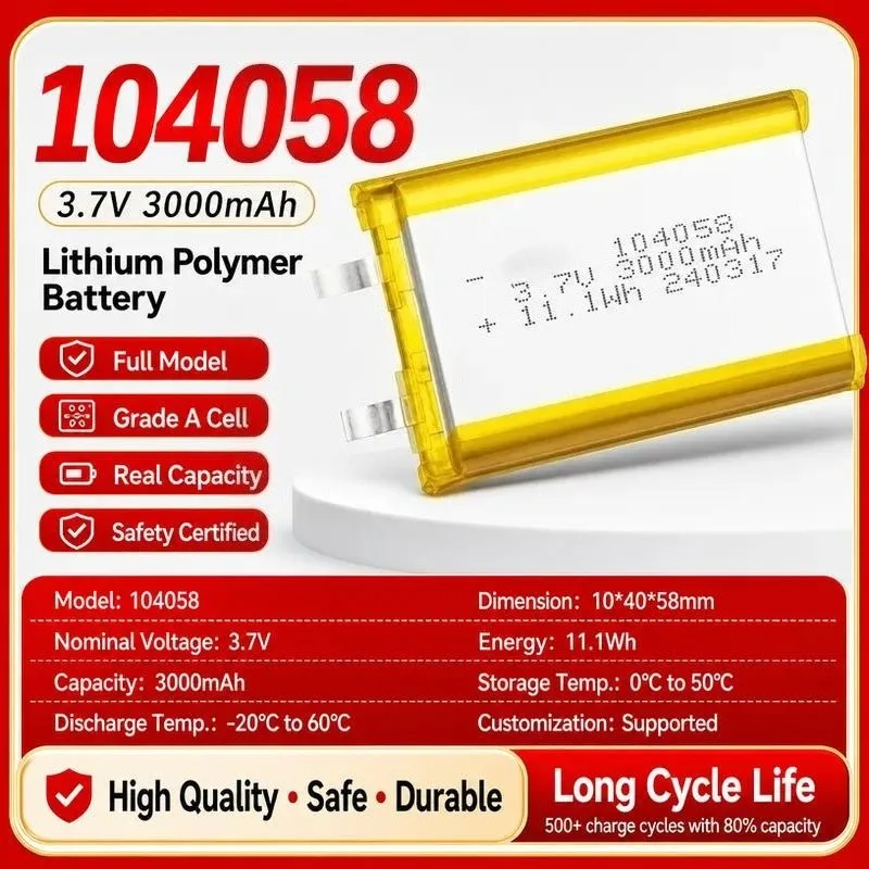 3pcs for 104060 974058 Polymer Battery Power Bank Hand Warmer Smart Lock 104058 Special Lithium Battery Replacement