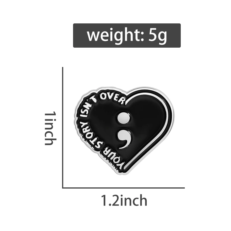 Your Story Isn't Over Enamel Pin Inspirational Quote Semicolon Punctuation Heart Brooch Lapel Badge Jewelry Gift For Friends view 6