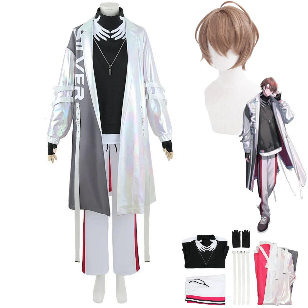 Anime Virtual YouTuber Kagami Hayato Cosplay Costume NIJISANJI ROF-MAO Wig Illusory Color Coat Trench Man Woman Halloween Suit