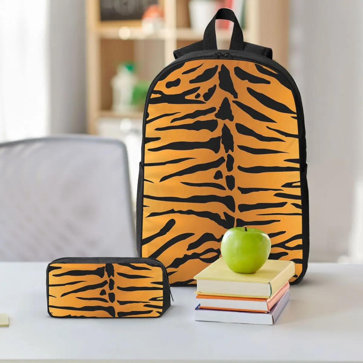 Tiger Fur Sketch Color Picture Backpack Student BookBag School Bag Shoulder Bags 3ps Insulated Lunch Bag Pencil Case