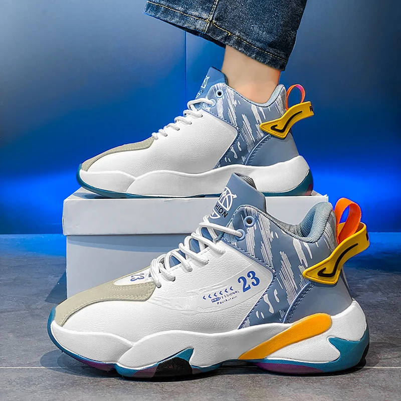 

High-top Shoes Men's Basketball Sports Shoes Trend 2024 New Autumn Season Mesh Thick Soles Increase Height Leisure Tenis Shoes