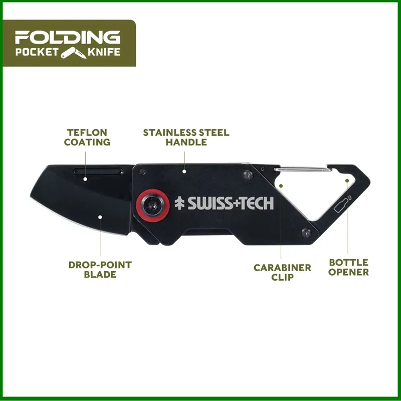 スイステックミニ折りたたみナイフマルチツールポケットナイフカラビナクリップキャンプ EDC ポータブルキーリングボックスカッター栓抜き