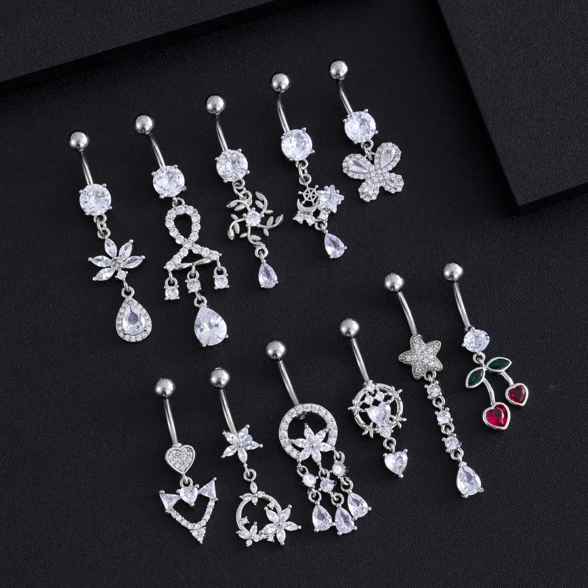1pc Wind Chime Chandelier Cherry Belly Button Ring Gold Color Crystal Belly Navel Piercing Nombril Long Dangled Belly Jewelry